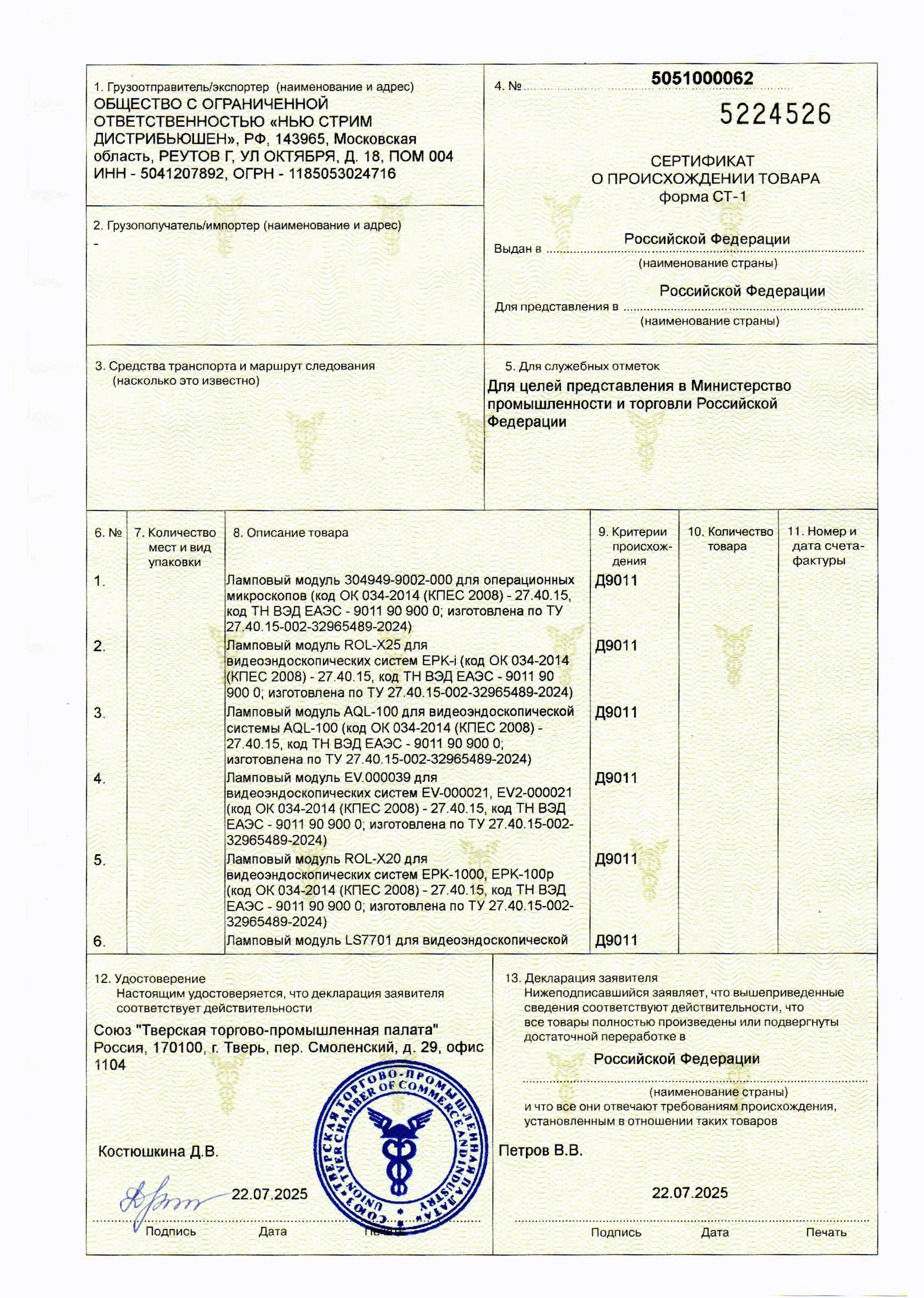 СТ-1 Certificate